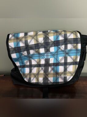 L.L. Bean Plaid Messenger Bag in Blue, Olive & Black